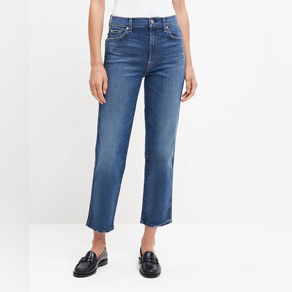 7 For All Mankind High Waist Cropped Straight Jeans Authentic‎ Light Size 27